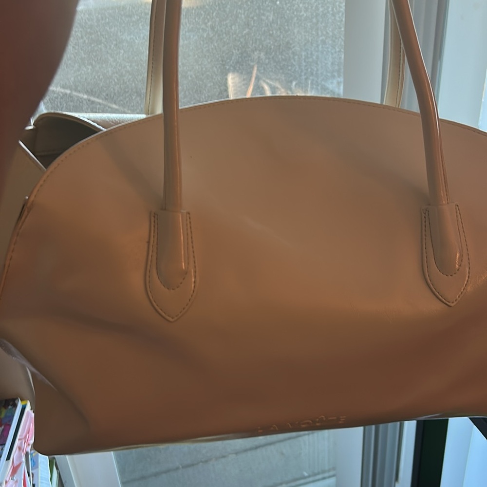 Labored Cream Structured Tote with Curved Handles - Picture 3 of 4